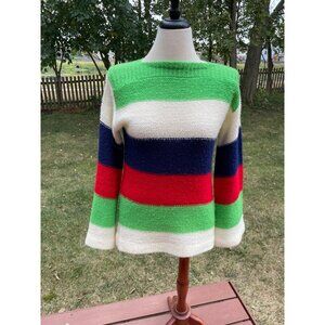 Large Striped Acrylic Mohair Sweater Vintage Women Color Block Green Red